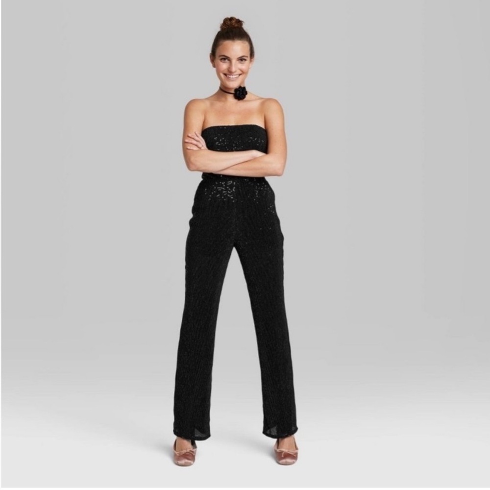 Black Tube Sequin Mesh Jumpsuit